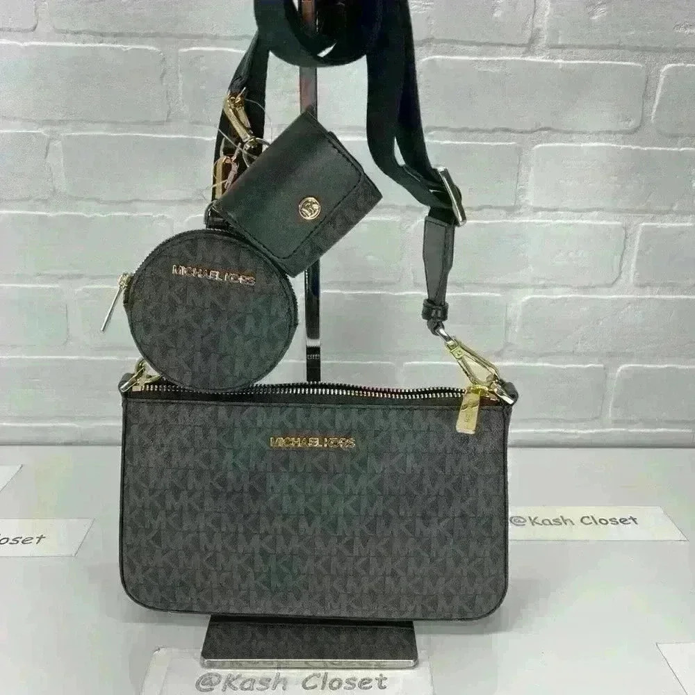 Michael Kors crossbody tech attach adjustable strap Coin Purse Airpod case Black